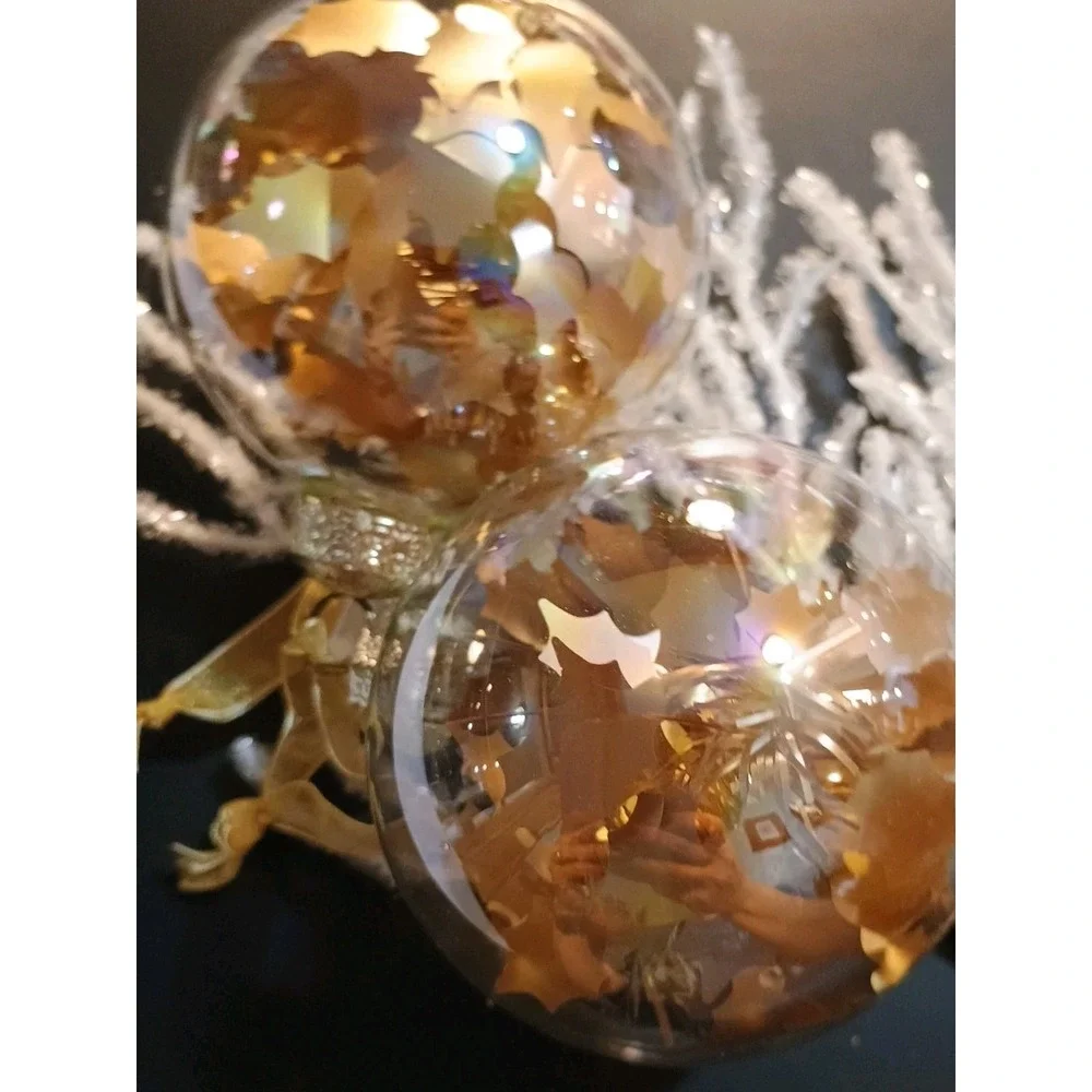 Pair Of Frontgate Clear Glass‎ Gold Round Christmas Ornaments 4.5